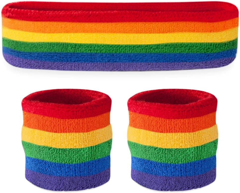 Suddora Striped Sweatband Set - (1 Headband and 2 Wristbands) Cotton for Sports & More.