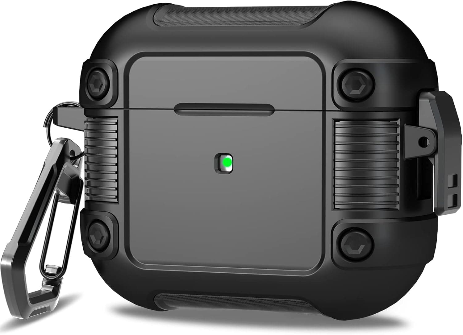 MHYALUDO AirPods 3rd Generation case Cover for Men with Secure Lock, Full Body Shockproof Hard Shell Protective Case Cover with Keychain for AirPods 3 case(2021)-Black