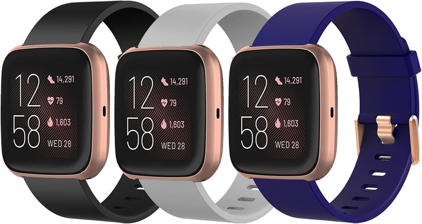 UCAI 3-Pack Bands Compatible with Versa 2 / Versa/Versa Lite/Versa SE for Women Men, Classic Adjustable Replacement Wristbands with Rose Gold Watch Buckle for versa 2 Smart Watch