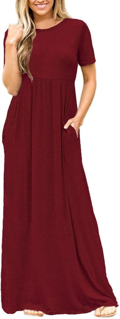 Lovezesent Women's Short Sleeve Round Neck Long Maxi Casual Dress