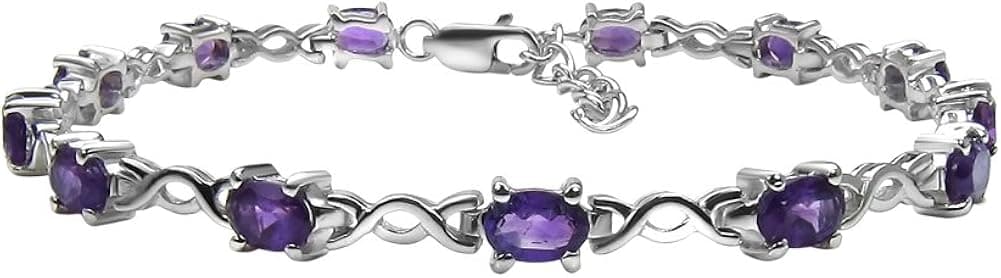 Women's Bracelet 7.5" 925 Sterling Silver Genuine Gemstone: Amethyst