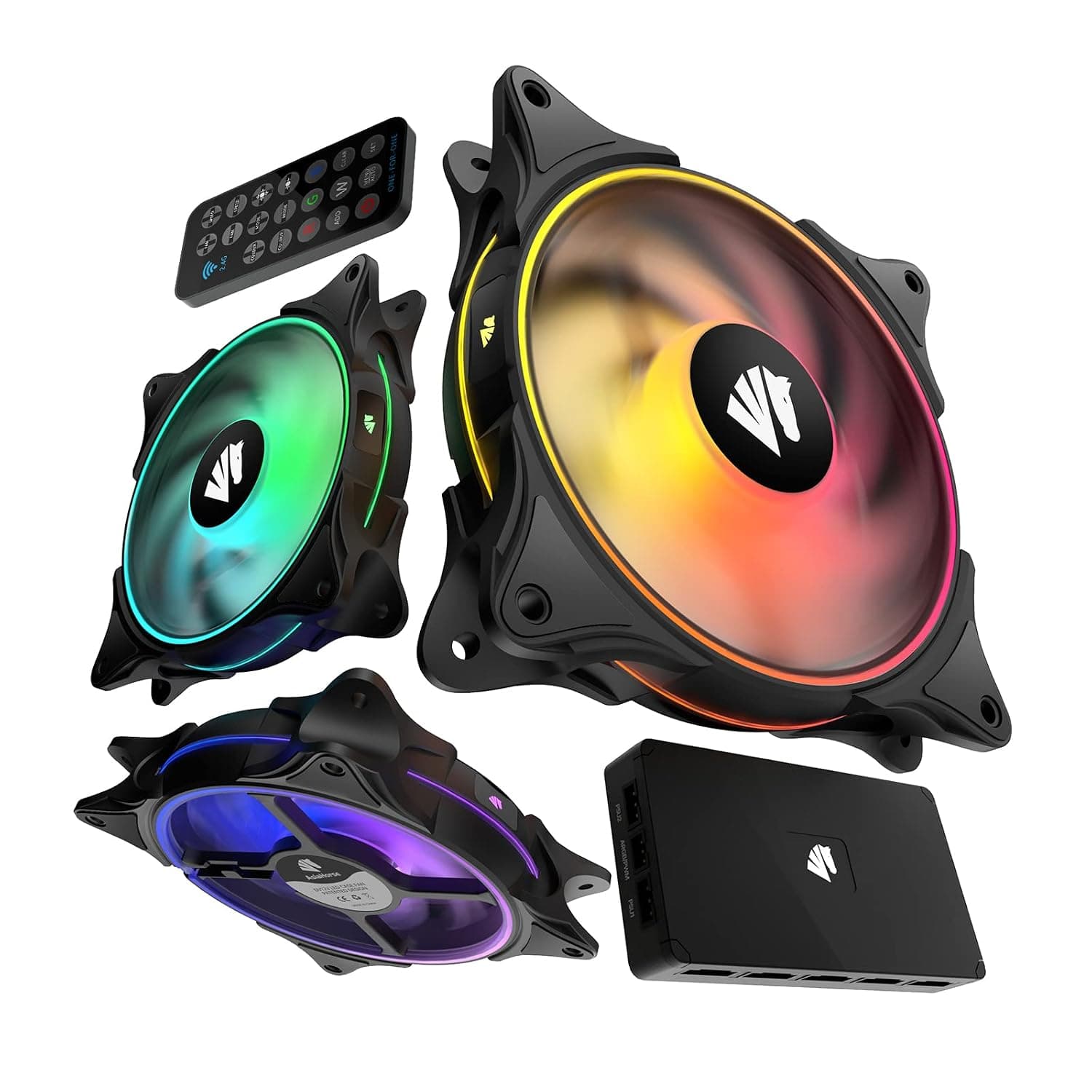 ASIAHORSE FS-9002 Pro 120mm Pwm Fans(800-1800RPM) with 5V Motherboard Sync/Analog PWM Hub - 3Pack Black
