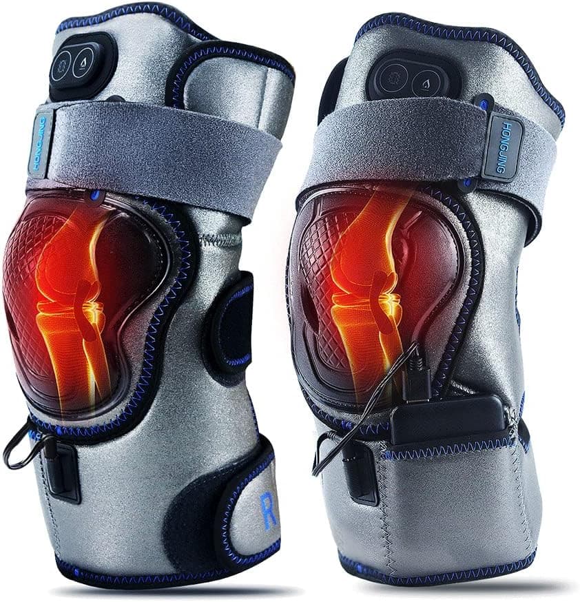 HONGJING Heated Knee Massager Rechargeable Cordless Knee Massage Wrap for Arthritis Joint Pain Relief, 3 Adjustable Vibration & Heat (1 Pair)