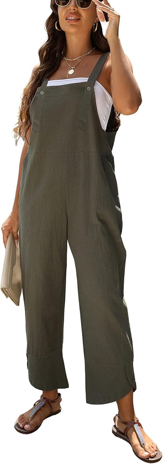 AMEBELLE Women's Sleeveless Cotton Linen Overalls Rompers Baggy Wide Leg Jumpsuits