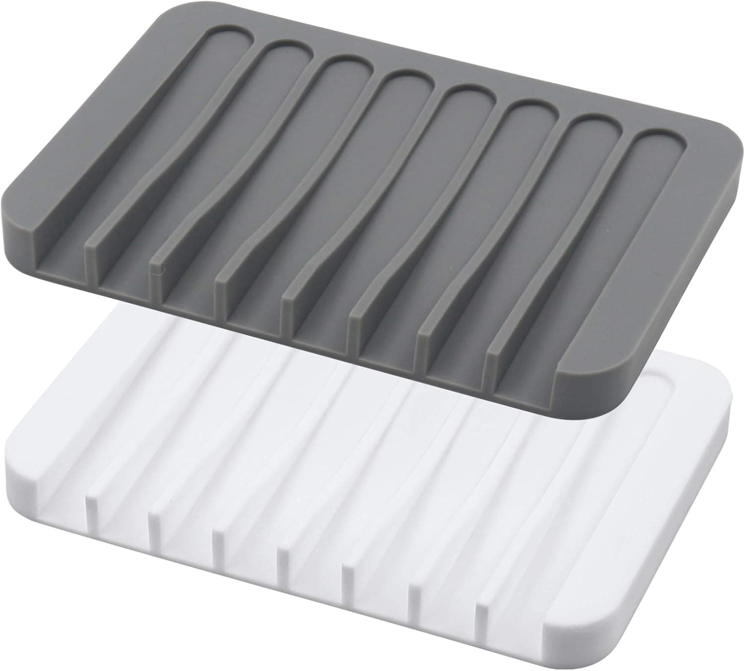 TOPSKY 2Pack Silicone Soap Dishes for Bathroom, Soap Holders Shower, Soap Savers, Self-draining Waterfall (Grey+White)
