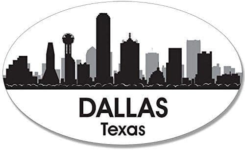 MAGNET 3x5 inch Oval B/W Skyline of Dallas Sticker (City Texas) Magnetic vinyl bumper sticker sticks to any metal fridge, car, signs