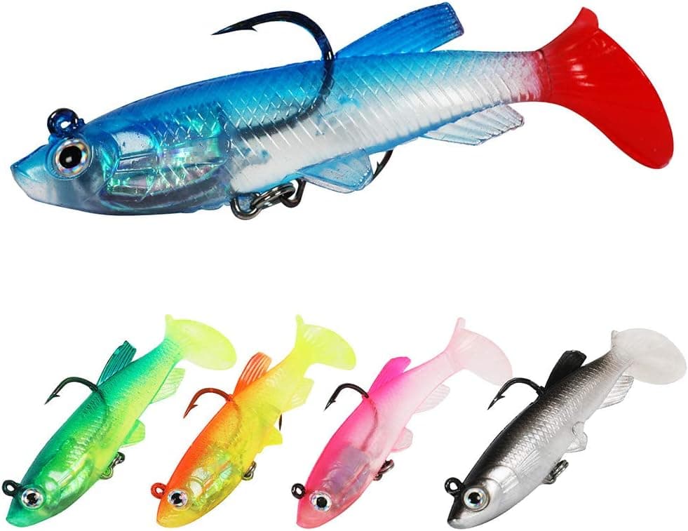 Amoygoog Bass Fishing Lures, Saltwater Fishing Trout Lures, Soft Plastic Fishing Bait with Sharp Hooks, Fishing Jigs Artificial Lures for Freshwater, Fishing Gear and Fishing Gifts
