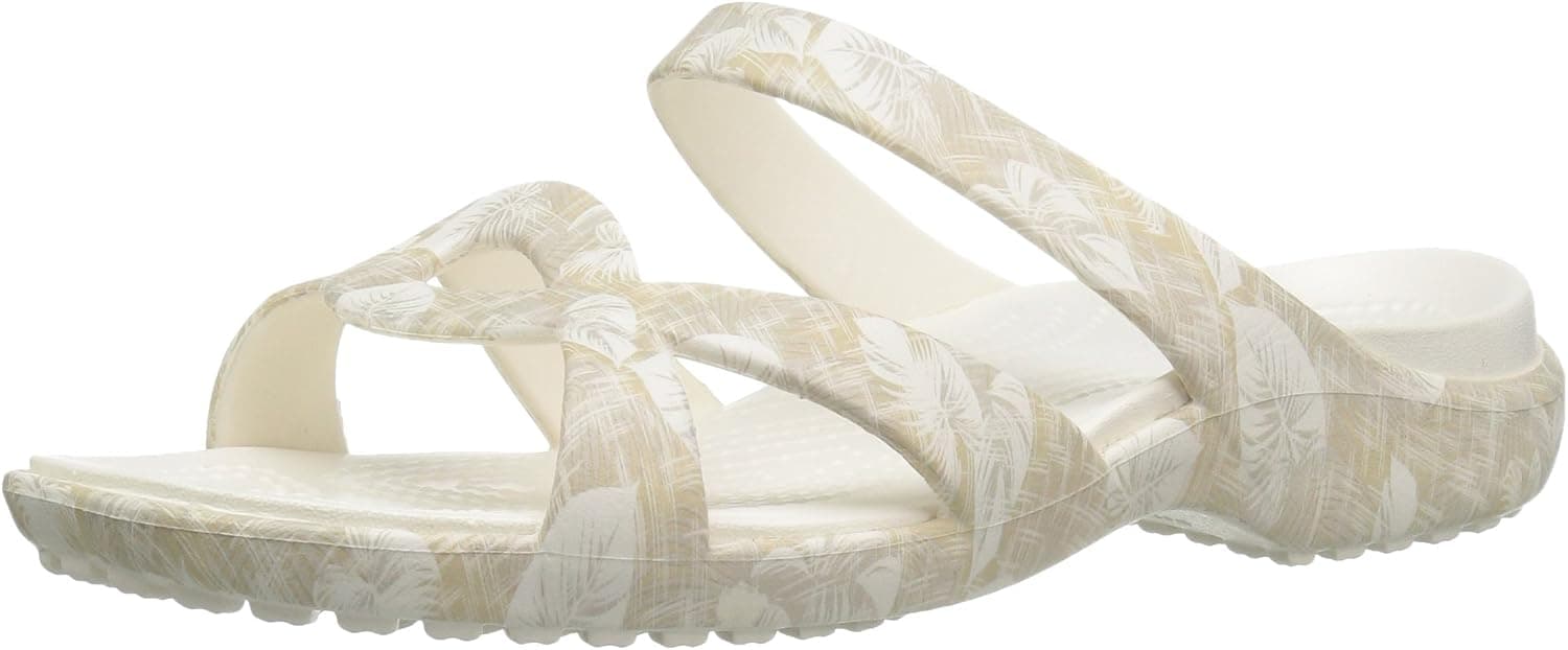 crocs Women's Meleen Twist Graphic Flat Sandal, Cobblestone/Tropical, 8 M US