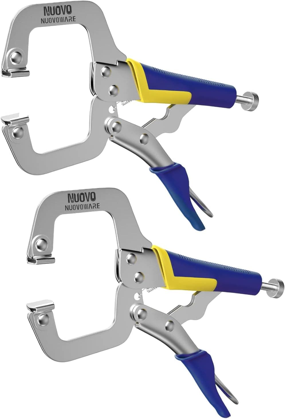 Nuovoware Premium Face Clamp, Locking C Clamp 2 Pack 11" with Swivel Pads, Metal Pocket Hole Clamp Locking Plier Table & Tool Vise Grip for DIY Woodworking, Welding, Cabinetry, Pocket Hole Joinery