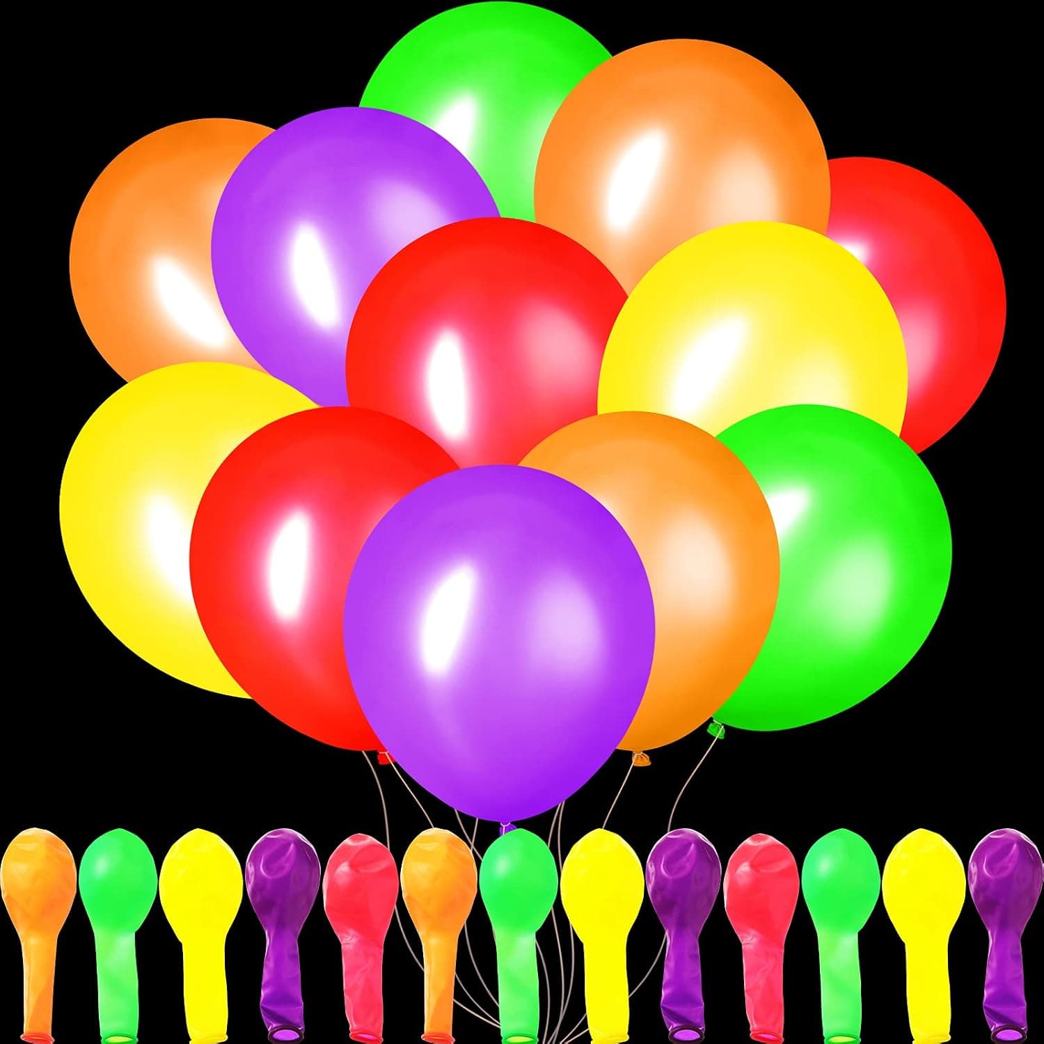 25 Pieces Neon Glow Balloons 10 Inch Light Up Balloons Neon Fluorescent Balloon Glow in the Dark Balloons Birthday Decoration Latex Balloon in 5 Colors for Party Birthday Wedding
