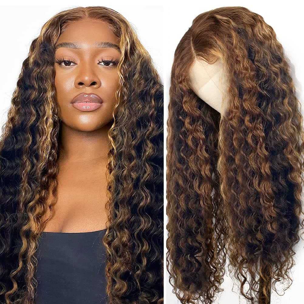 Ombre Lace Front Wig Human Hair 4/27 Highlight Curly Lace Front Wig Human Hair 13x4 Hd Lace Frontal Wigs 180% Density Deep Wave Frontal Wig 16 Inch