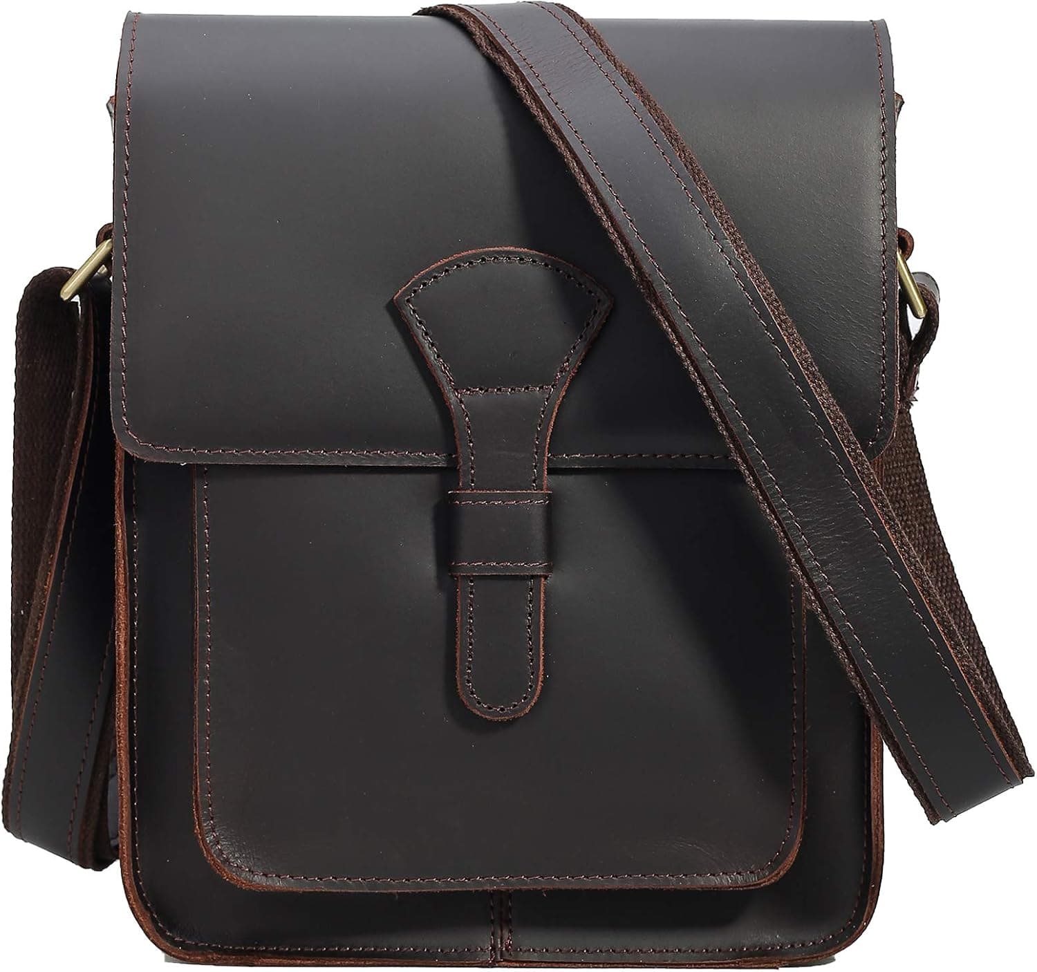 Mens Full Grain Leather Shoulder Crossbody,Messenger Bag Fits 10 inch Tablets Working Business Satchel Bags Brown