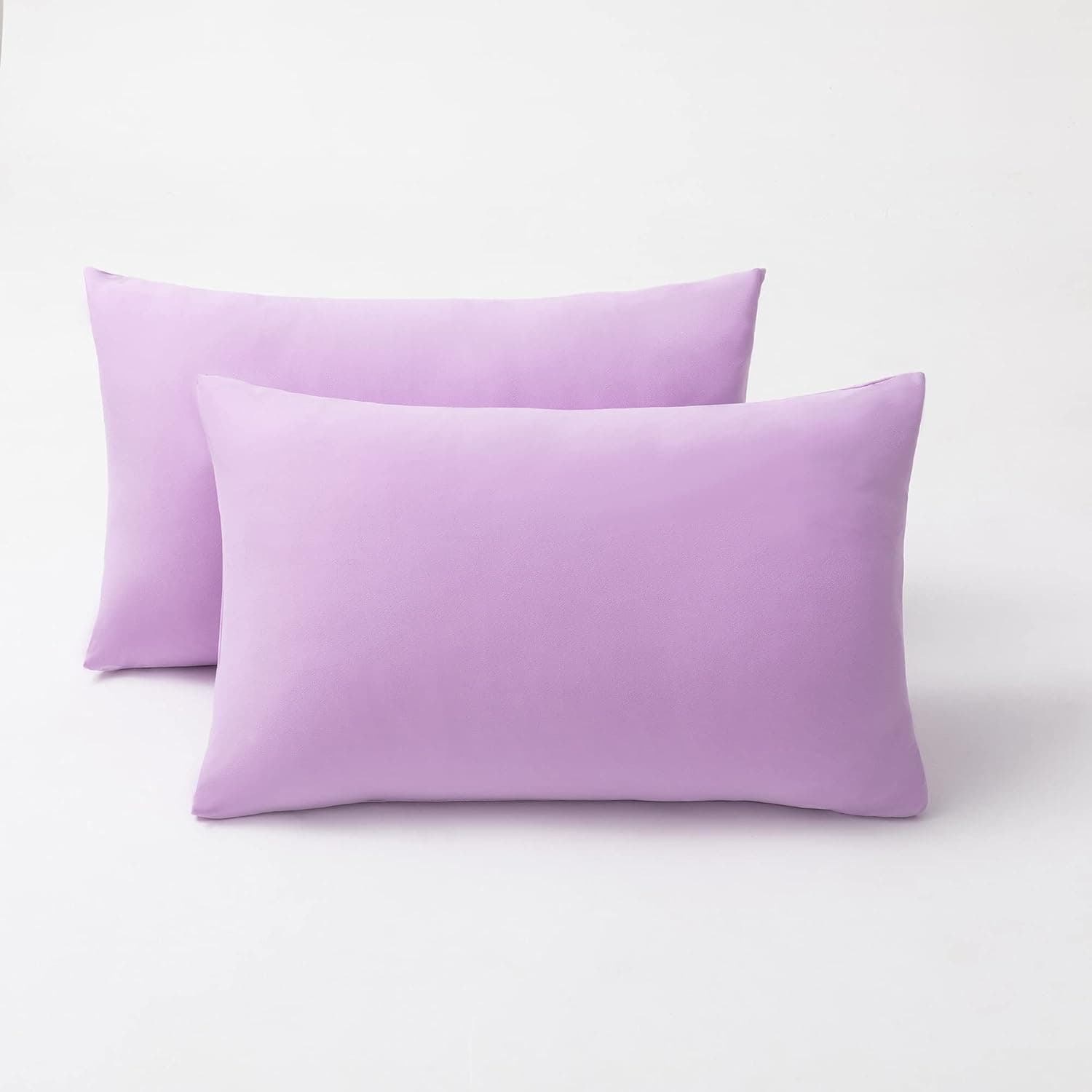 2-Pack Stretch Pillow Cases - Jersey Knit & Envelope Closure Pillowcases with Ultra Soft T-Shirt Like Polyester Blend - Suitable for Queen or Standard Size Set of 2, Pale Purple