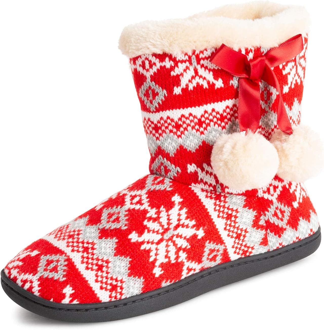 POLAR Womens Memory Foam Pom Pom Winter Faux Fur Luxury Plush Cosy Anti Slip Indoor Outdoor Slippers