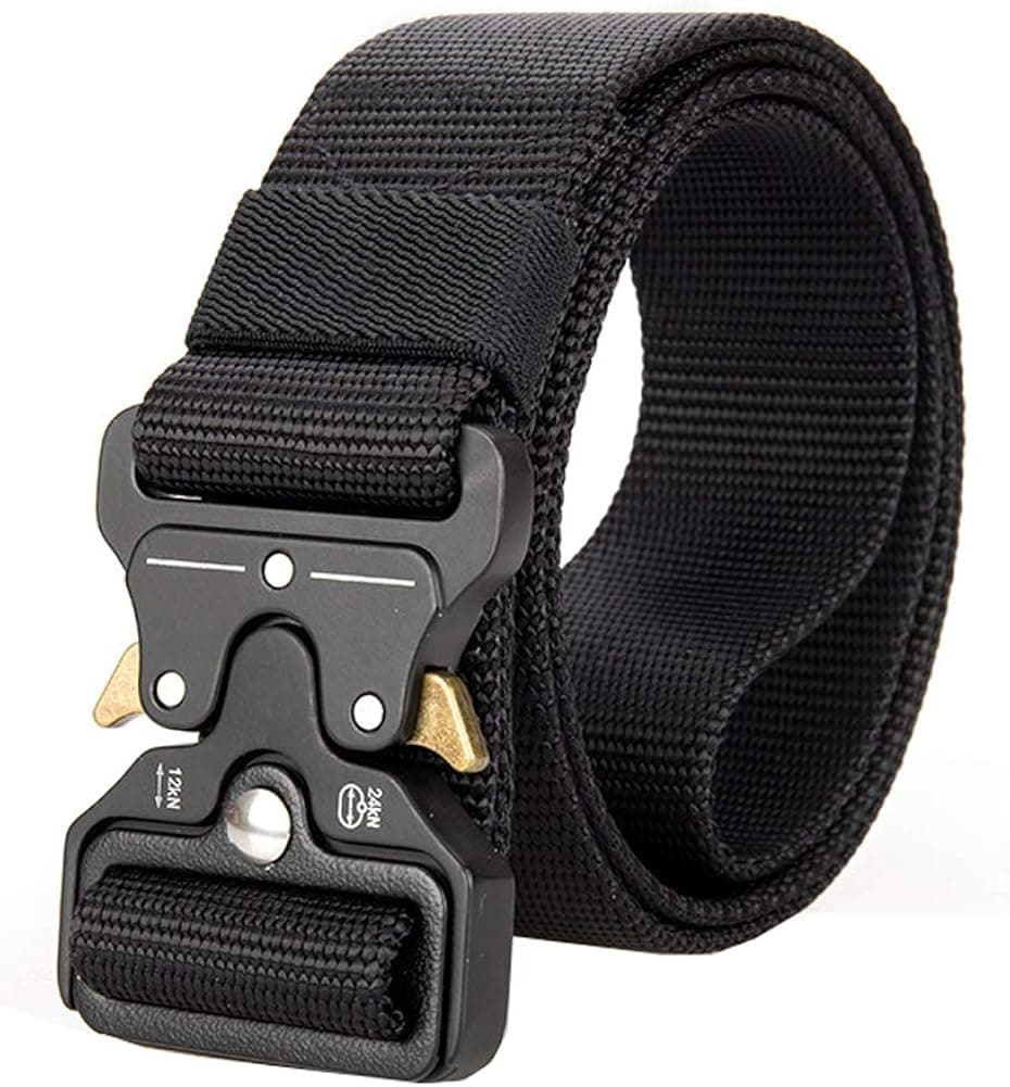Men's Tactical Rigger Belt, Heavy Duty Webbing Belt Adjustable Military Style Nylon Belts (Black)