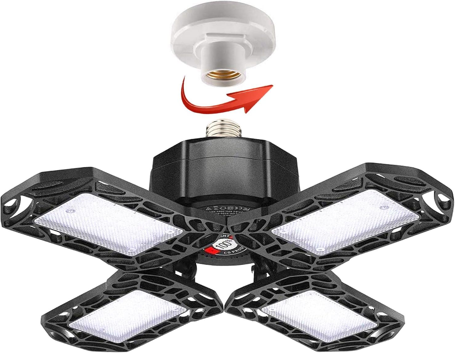 LED Garage Lights 120W - 12000LM 6000K Garage Ceiling Lights LED Four-Leaf Deformable LED Garage Lighting Fixture, LED Shop Light with Adjustable Multi-Position Panels, for Garage, Workshop
