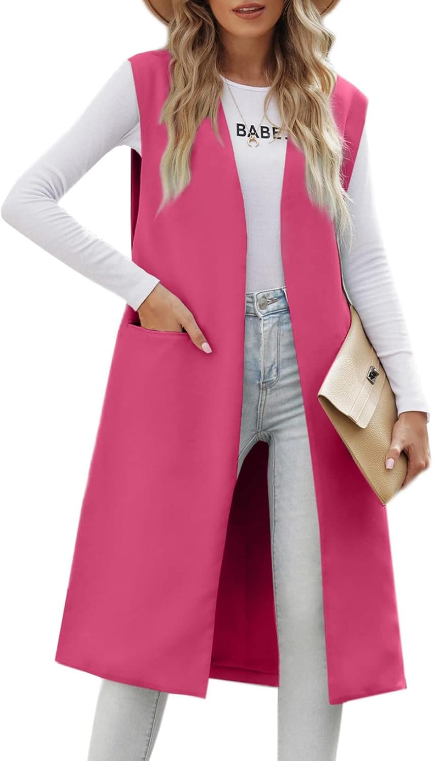 Asvivid Womens Long Sleeveless Blazers Casual Open Front Office Blazers Jackets Work Suit Vest