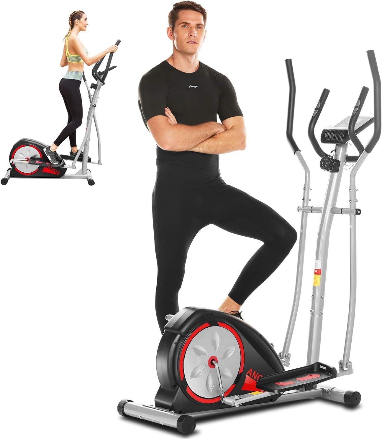 ANCHEER Elliptical Machine, Elliptical Exercise Trainer Machine with LCD Monitor and Pulse Rate Grips, Magnetic Smooth Quiet Driven for Home Using, Top Levels Elliptical Trainer
