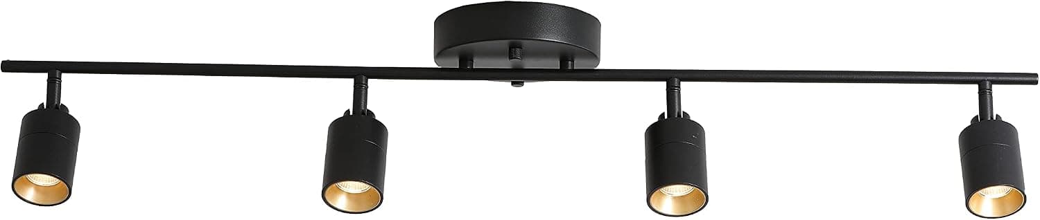 VidaLite LED Track Light, 7W Four Bulb Fixed Rail with Rotating Heads, 3000K Modern Interior Spotlight, Black