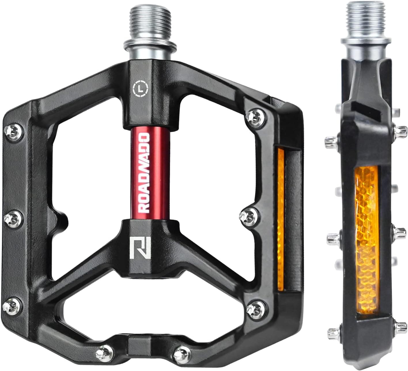 ROADNADO Mountain Bike Pedals Road Bike Flat Pedals Aluminum Alloy Bicycle Pedal with Reflective Platform Pedals Lightweight Non-Slip for BMX MTB 9/16"