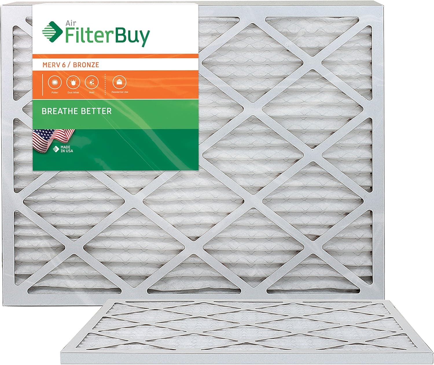 AFB Bronze MERV 6 18x24x1 Pleated AC Furnace Air Filter. Pack of 2 Filters. 100% produced in the USA.