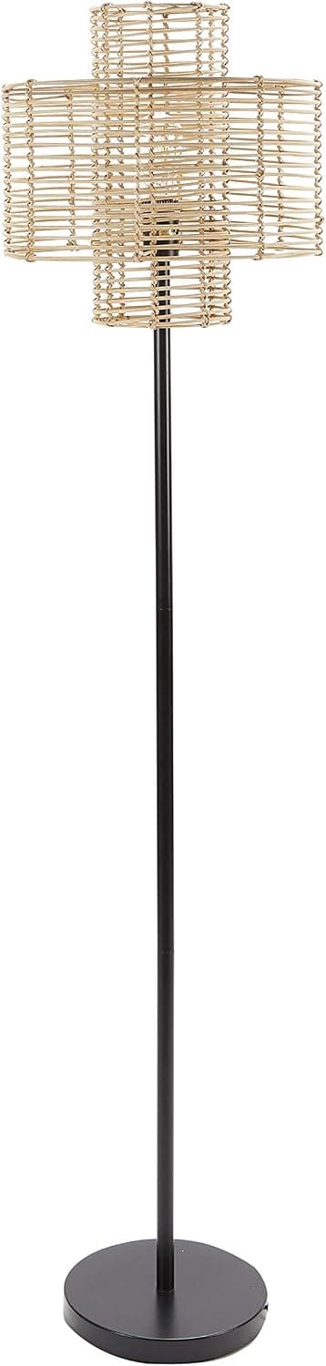 Silverwood Cyndi 64" Metal Floor Lamp with Woven Rattan Shade, Black