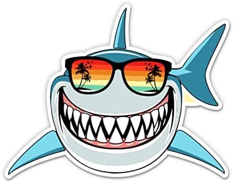 Shark Tropical Sunglasses Stickers - 2 Pack of 3" Stickers - Waterproof Vinyl for Car, Phone, Water Bottle, Laptop - Beach Life Decals (2-Pack)