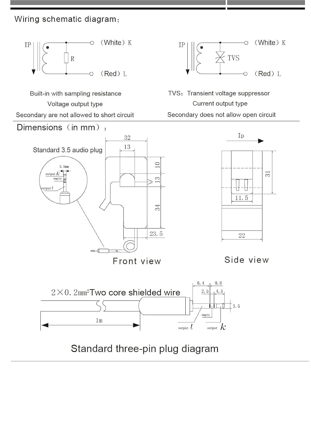 ZIYUN in (30A MAX) Split Core Current Transformer,AC Current Sensor,Output Class Analog Sensor,Working Principle Magnetic Sensor, Useful for Measuring Whole Building Electricity Consumption