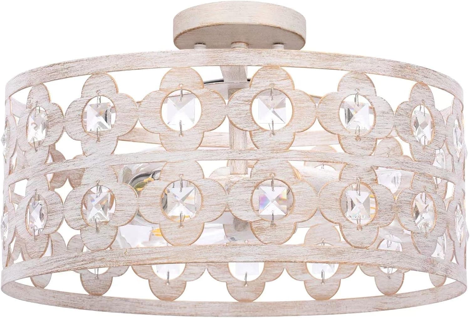 YM sky Semi Flush Mount Ceiling Light Fixture, Modern Farmhouse Lighting 6-Level Height, Antique White Finish Crystal Ceiling lamp for Kitchen, Dining Room, Hallway, Bedroom- 16 inch