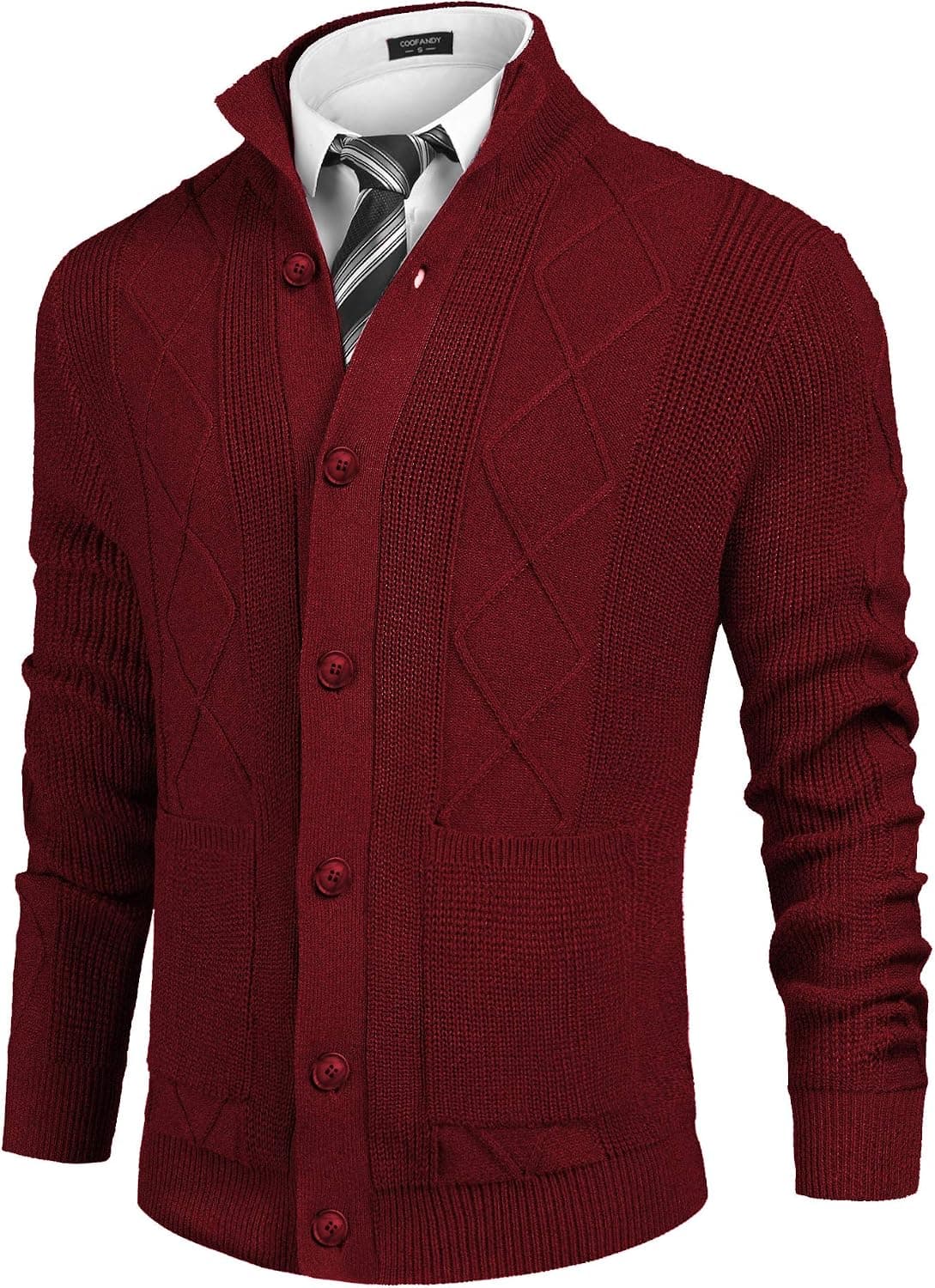 COOFANDY Men's Cardigan Sweater Casual Stand Collar Button Down Knitted Office Cardigan with Pockets