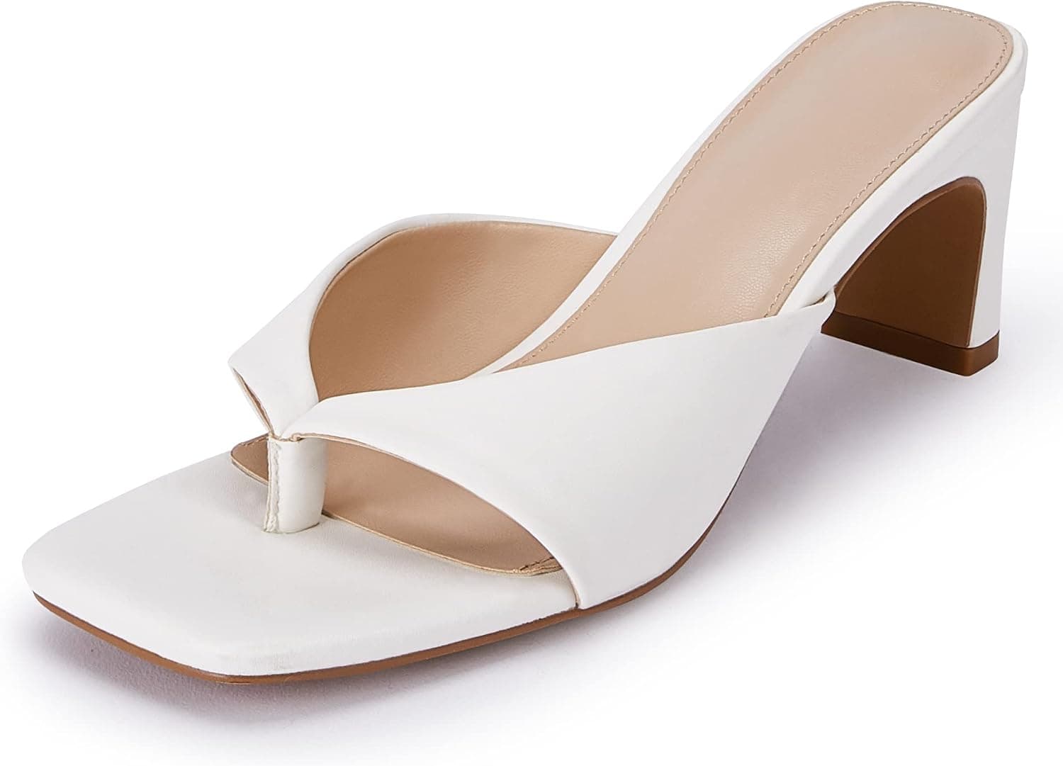 Coutgo Womens Square Open Toe Flip Flops Heeled Sandals Slip On Slides Backless Mules Summer Slippers Dress Shoes