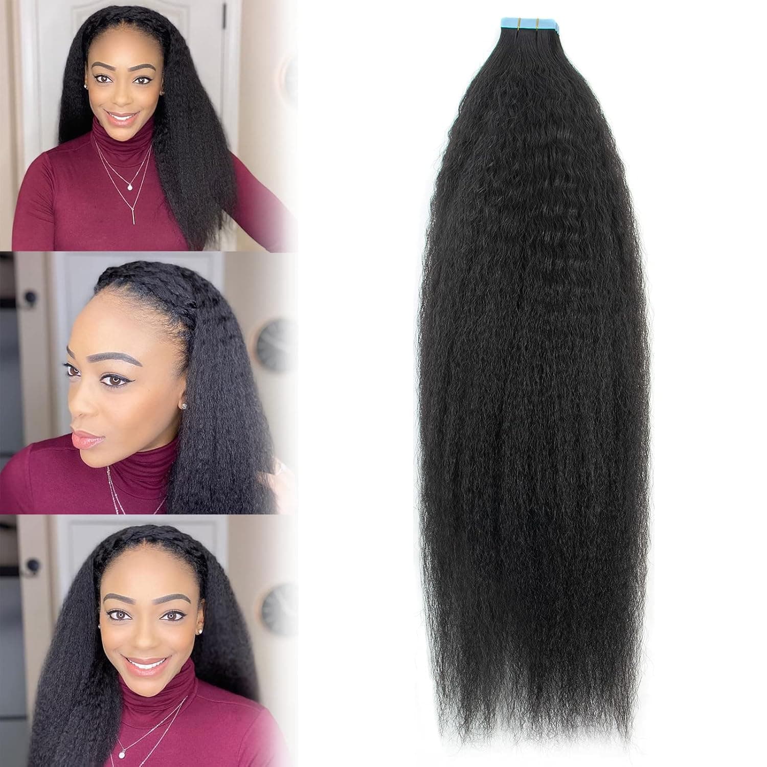 Boymia Kinky Straight Tape In Extensions Tape Ins Human Hair Tape In Extensions Human Hair Black Women Extensions Human Hair Natural Invisible 20PCS 12Inch 40g (12inch)