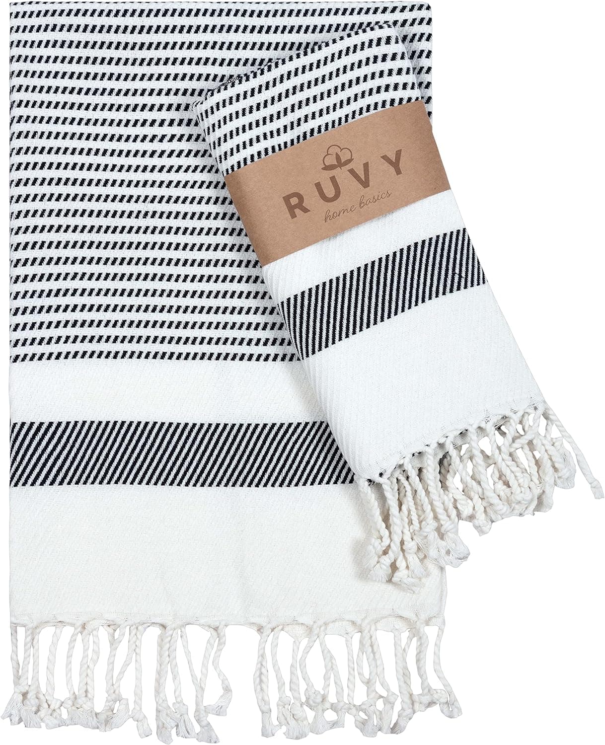 Ruvy Home Basics Turkish Hand Towels for Bathroom Set of 2 | 18"x40", Cotton | Bathroom Hand Towels & Decorative Hand Towels for Bathroom, Kitchen Towels, Dishcloth, Tea, Yoga, Face, Gym - Black