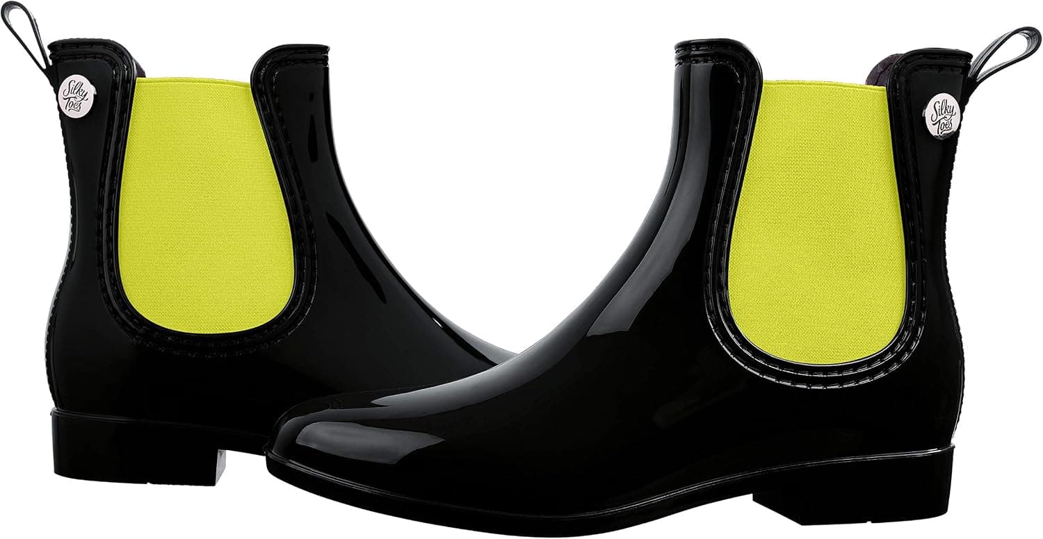 Silky Toes Womens Ankle Boots Glossy Waterproof Short Chelsea Rain Boots