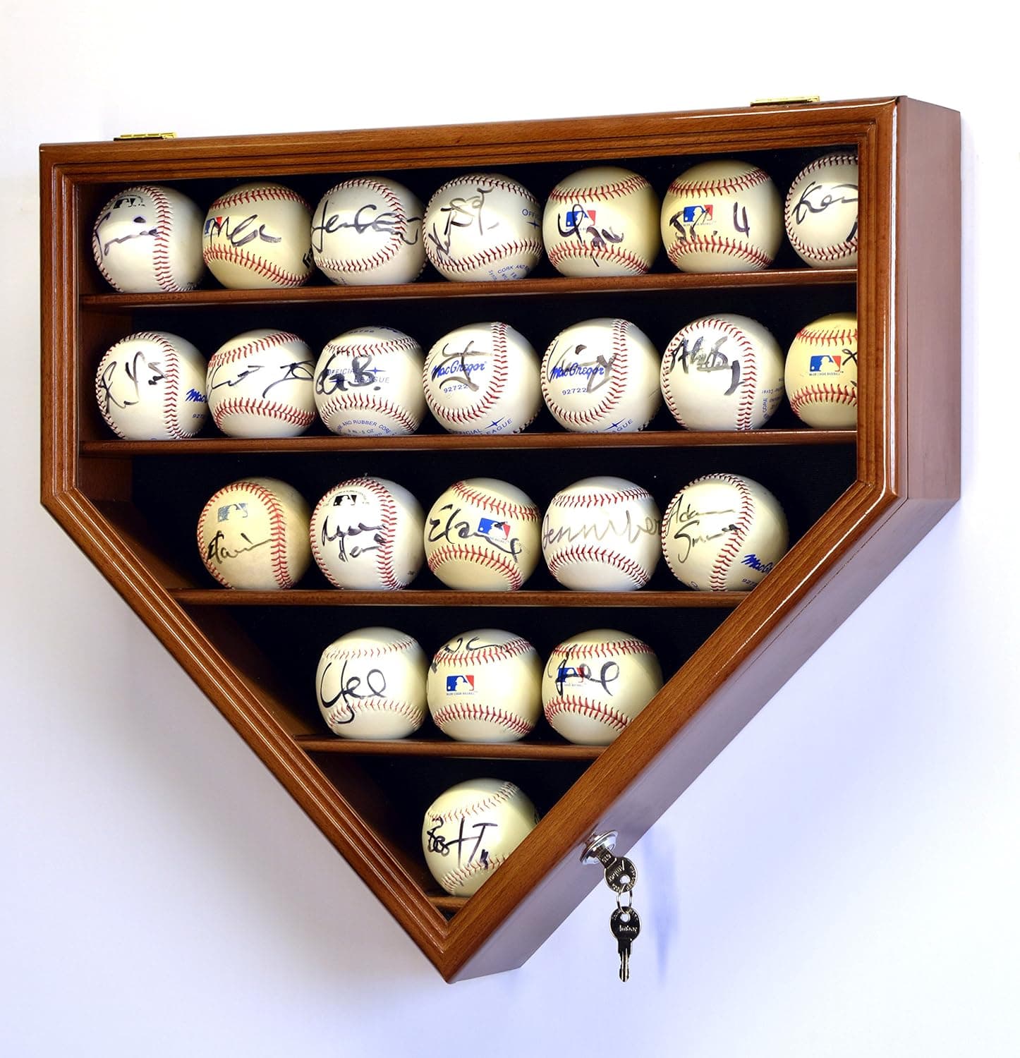 23 Baseball Ball Display Case Cabinet Holder Wall Rack Home Plate Shaped 98% UV Protection- Lockable