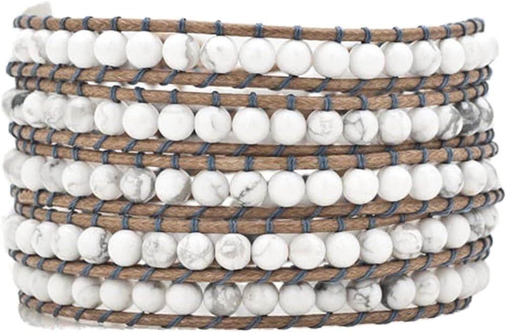 CharmSStory Leather Wrap Bracelet Mix Color India Agate Bead 5 Wraps, 4mm/Bead for Girlfriend Mom Gifts