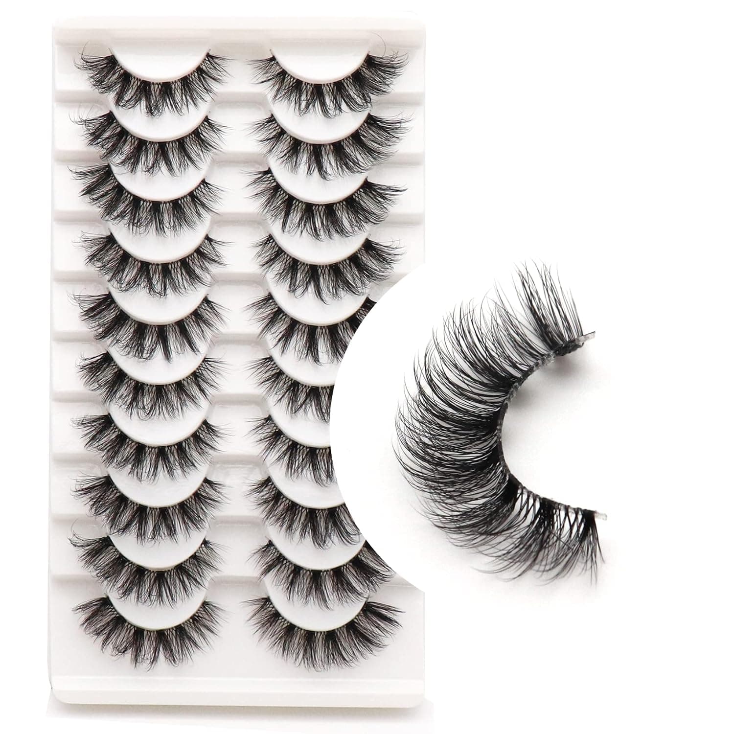 Veleasha Russian Strip Lashes with Clear Band Looks Like Eyelash Extensions D Curl Lash Strips 10 Pairs Pack (DT11)