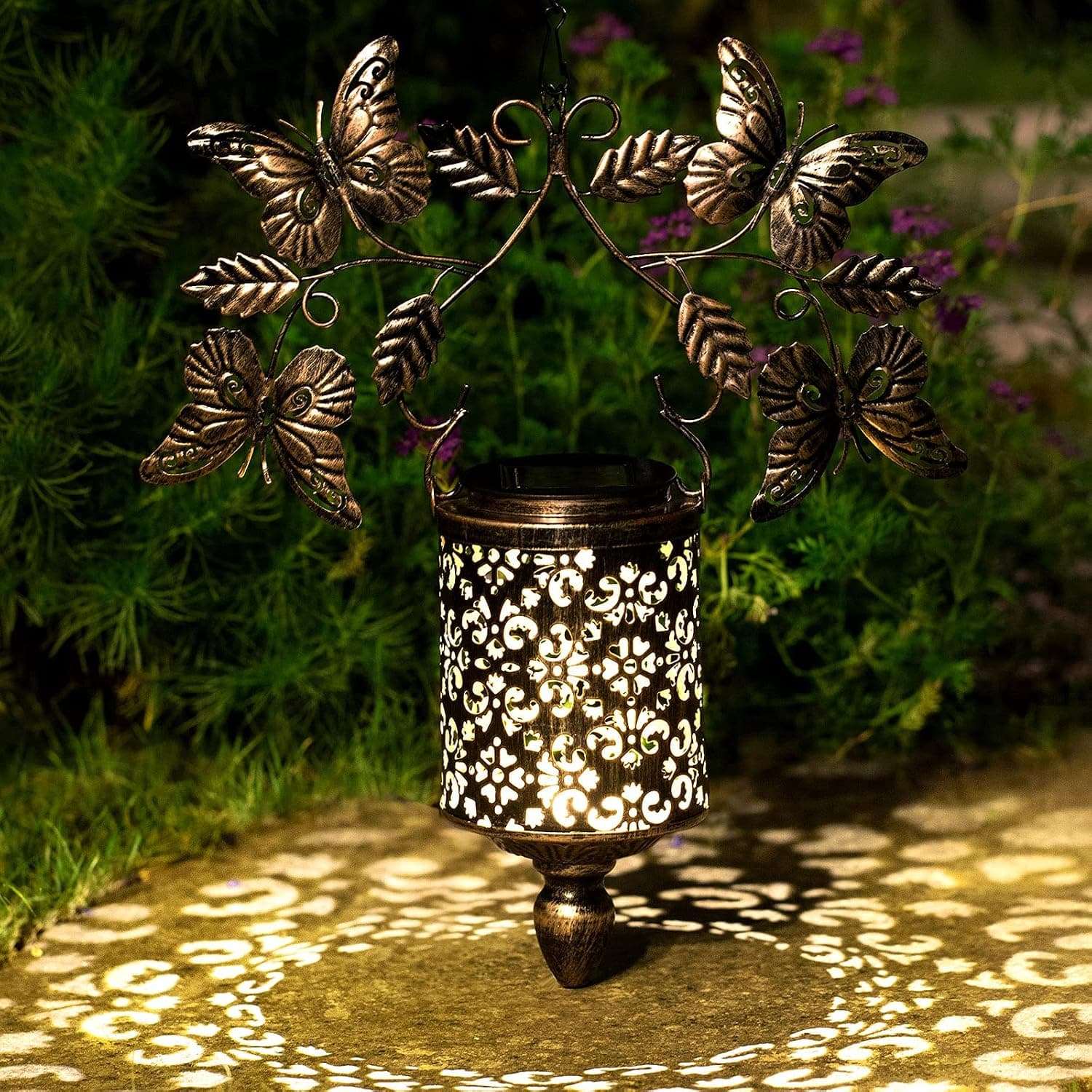 Walensee Solar Lights Outdoor with Flickering Flame (2 Pack Black) Upgraded Metal Solar Powered Lanterns Landscape Decoration Hanging Lighting Waterproof LED Umbrella Light for Patio Garden Deck Yard