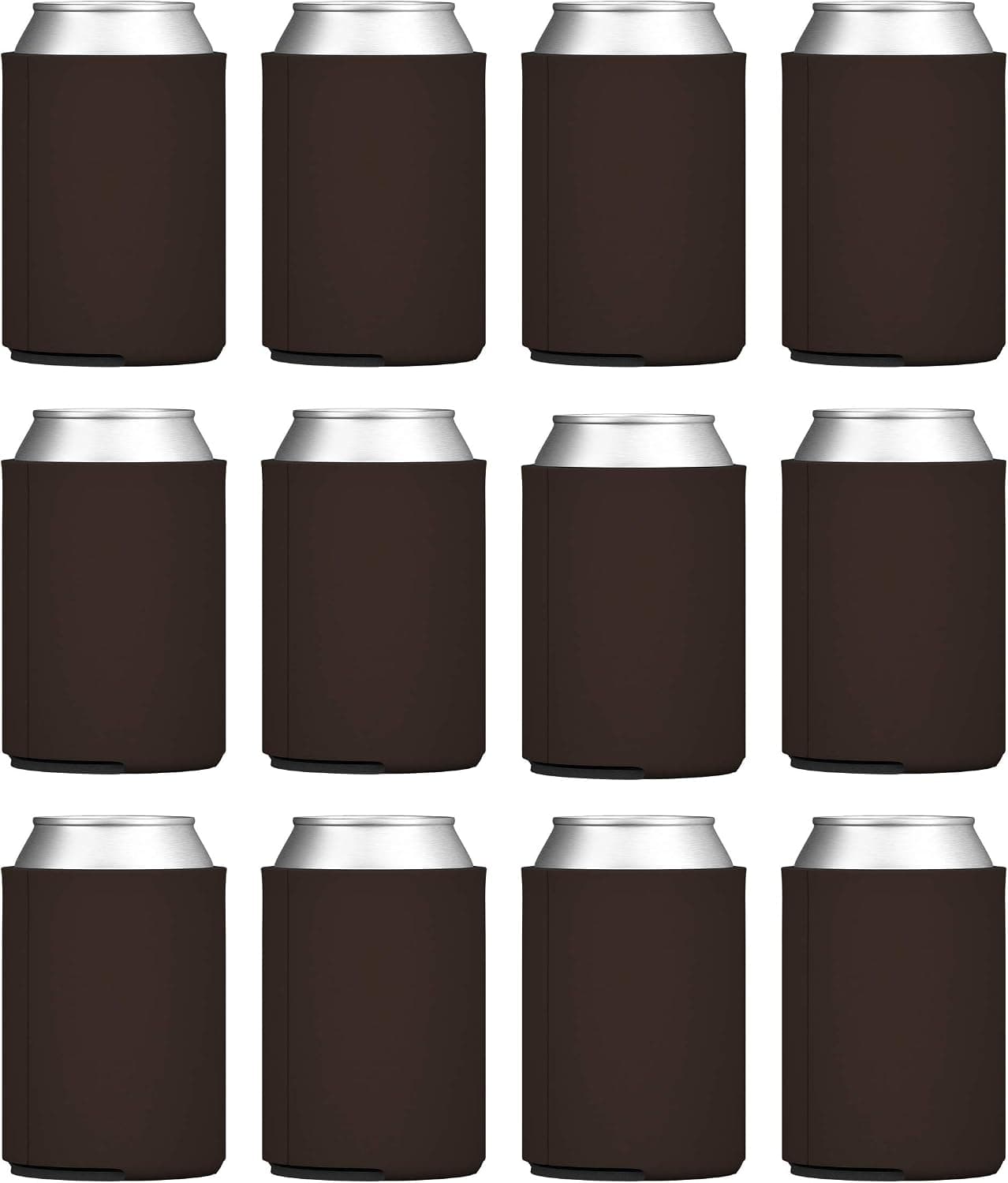 TahoeBay Blank Beer Can Coolers, Plain Bulk Collapsible Soda Cover Coolies, DIY Personalized Sublimation Sleeves for Weddings, Bachelorette Parties, Funny HTV Party Favors (Chocolate Brown, 12)