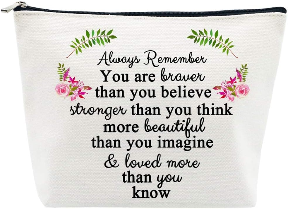 Inspirational Gifts for Women Birthday Friendship Gifts You are Braver Stronger Beautiful Loved Makeup Bag Personalized Gifts Thank You Gifts for Teacher Nurse Coworker Going Away Gifts for Christmas