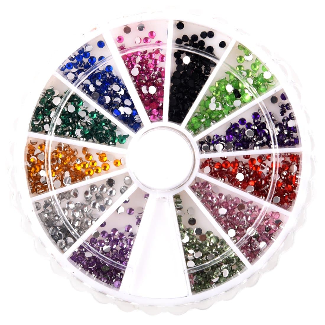 TOOGOO(R)2400 x 1mm & 2mm Round Nail Art Rhinestone Wheel Kit