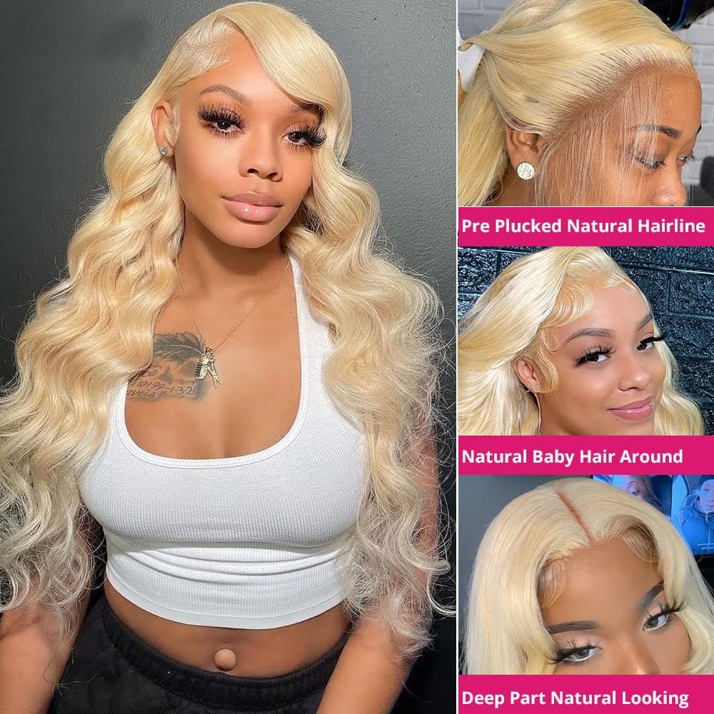 Anilda 10A 613 Blonde Lace Front Wigs 13x4 Human Hair HD Transparent lace Blonde Body Wave Frontal Wig 150% Density Gluseless Free Part Lace Wig Pre Plucked with Baby Hair for Black Women 20 Inch