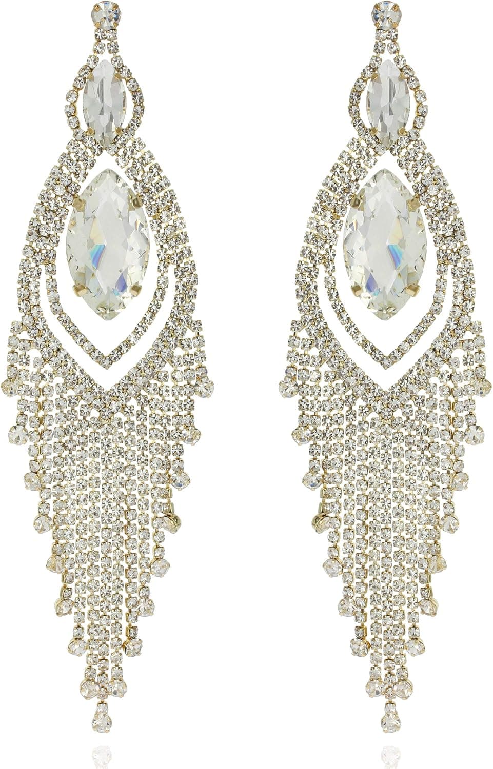 SP SOPHIA COLLECTION Women's Stunning Geometric Rhinestone Fringe Chandelier Post Earrings