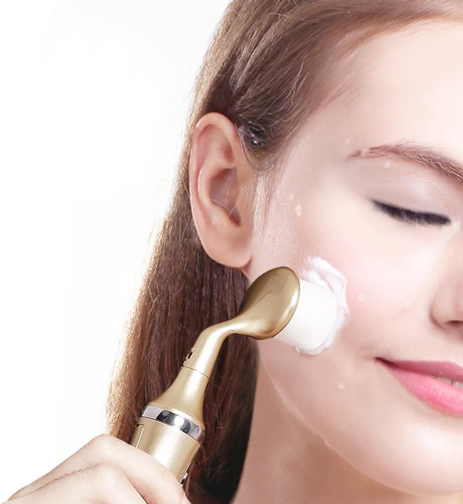 SKG Premium Ultrasonic Facial Brush with 10,000 DuPont Tynex Super Soft Filaments (Golden)