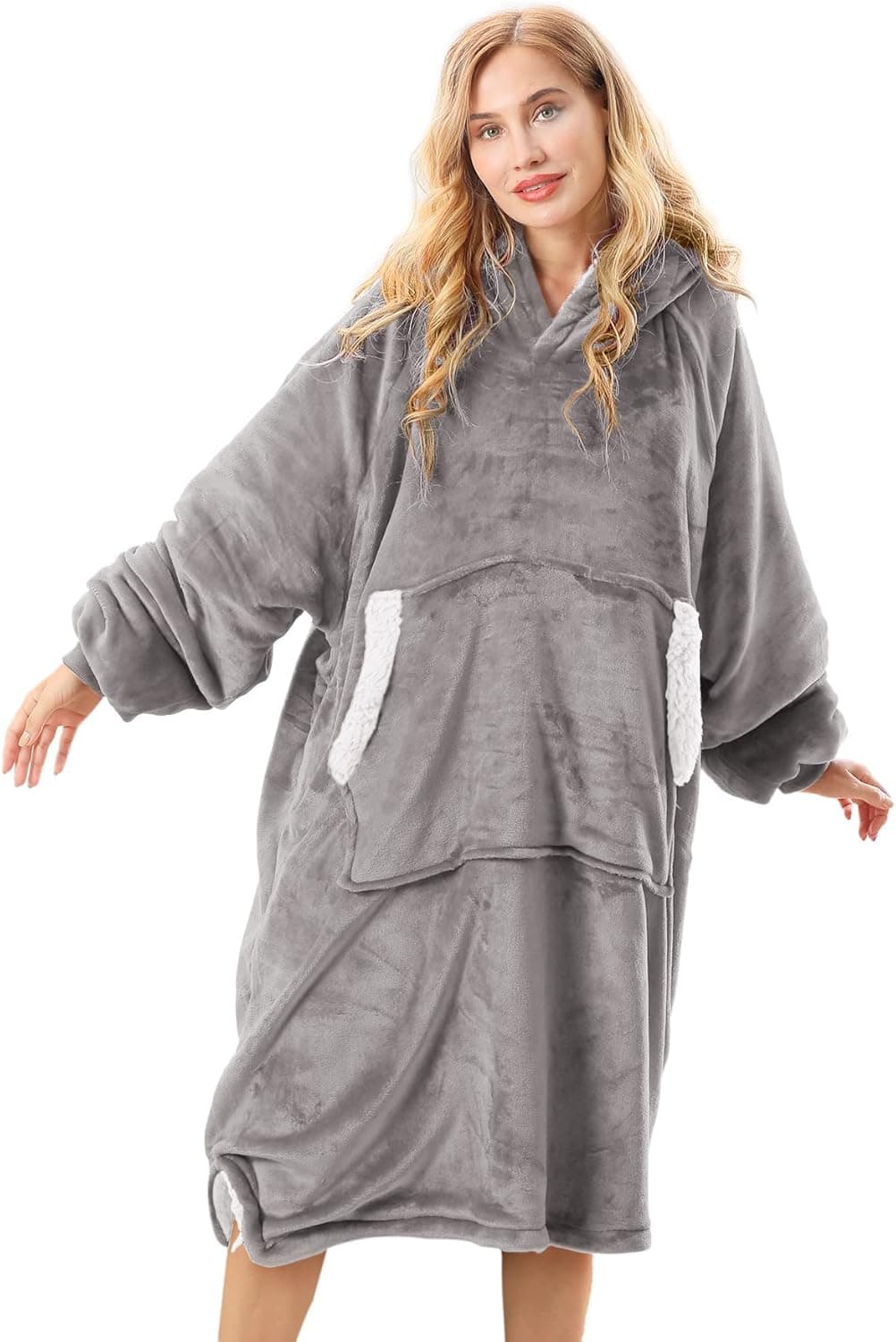 Uttermara Wearable Blanket Sweatshirt for Women & Men, Sherpa Hoodie Blanket with Deep Front Pocket, Super Warm and Cozy Wearable Hoodie Blanket, Oversized Sweatshirt Size Fits All, Gray