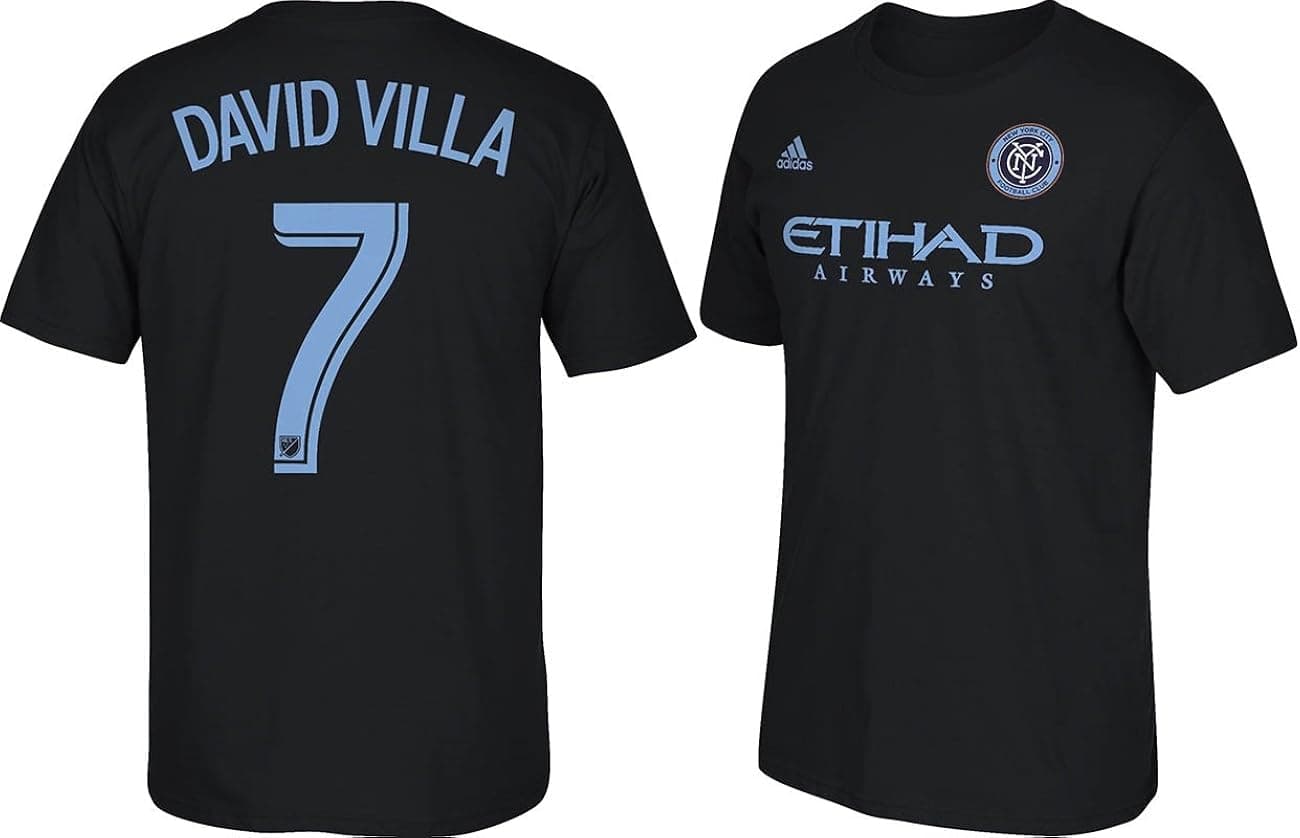 Adidas David Villa New York City FC Football Club Black Jersey Name and Number T-Shirt T-Shirt