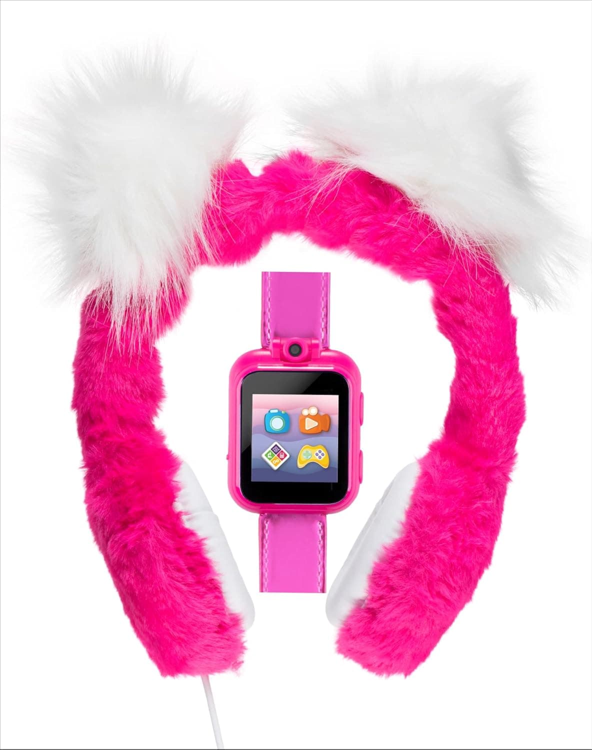 ITECH Jr Kids Smartwatch & Headphones - Video Camera Selfies STEM Learning Educational Fun Games, MP3 Music Player Audio Books Touch Screen Sports Digital Watch Gift for Kids (Girls Pink Pom Pom)