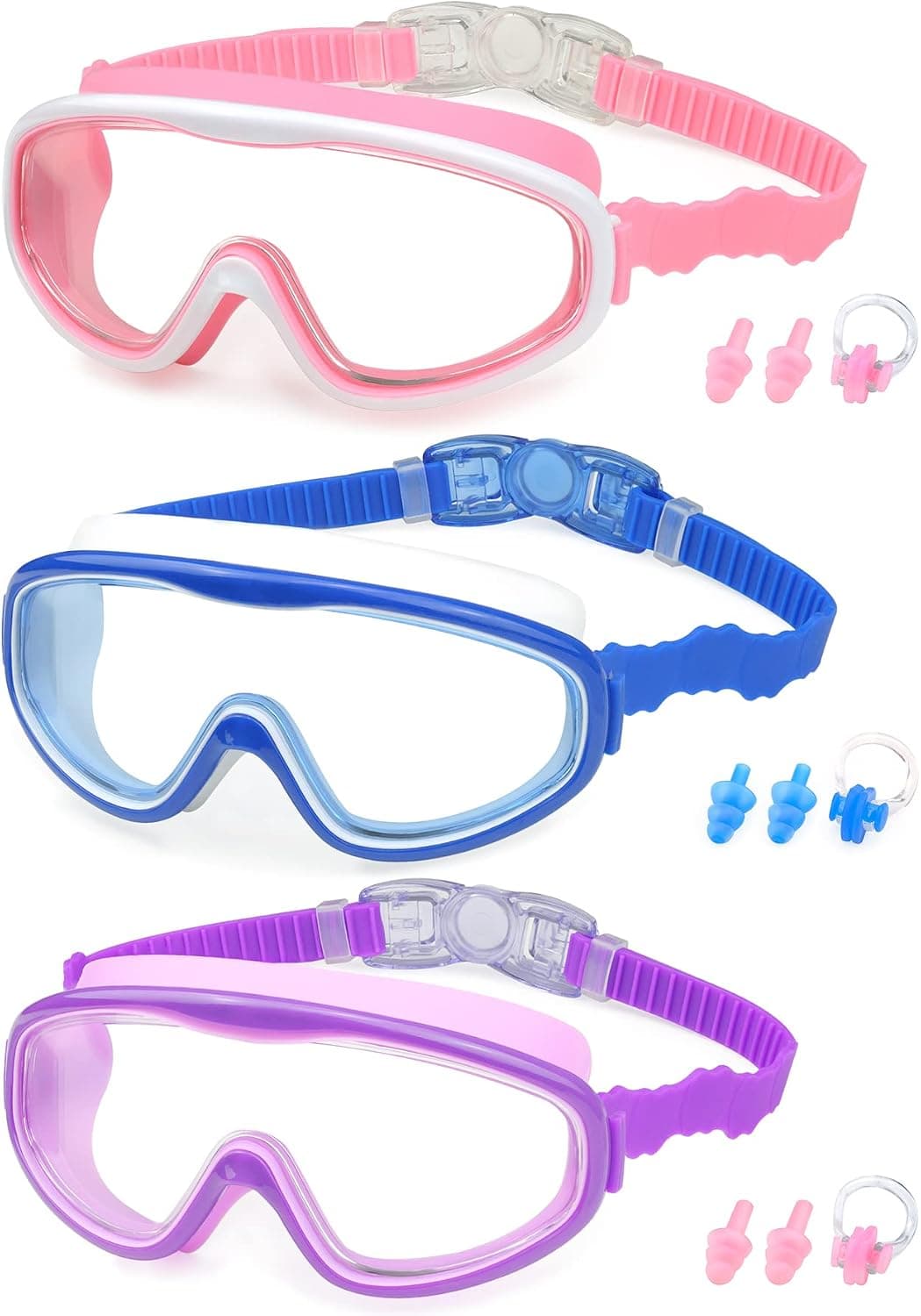 KAILIMENG Kids Swim Goggles 3 Pack, Swimming Goggles for Children Teens Age 3-15, Anti-Fog Anti-UV Clear Lens Water Glasses