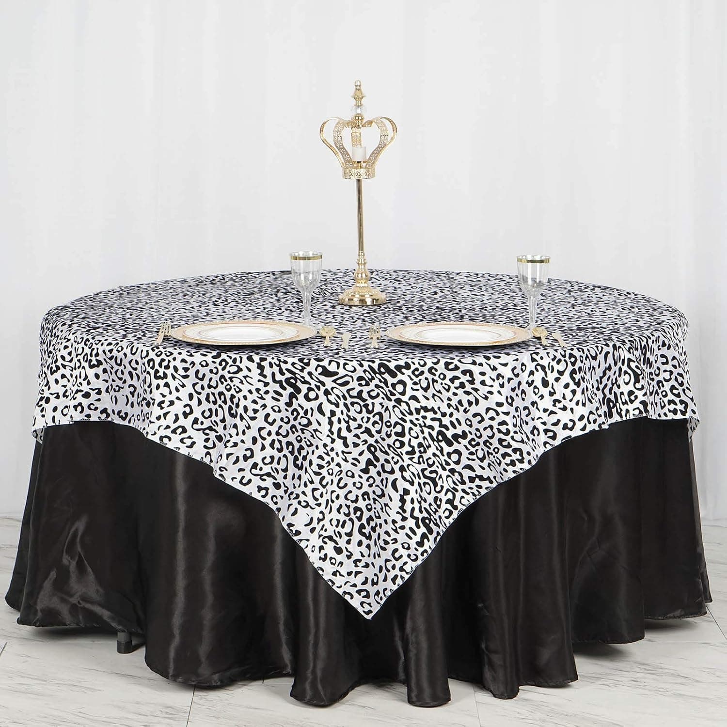 BalsaCircle 72x72-Inch Black and White Snow Leopard Print Table Overlays - Wedding Reception Party Catering Table Linens Decorations