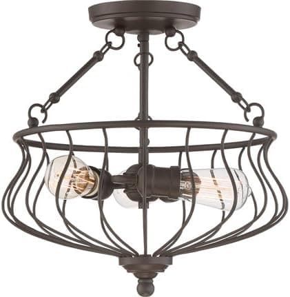 Quoizel BNS1715WT Baroness Bird Cage Semi-Flush Ceiling Lighting, 3-Light, 300 Watts, Western Bronze (15" H x 15" W)